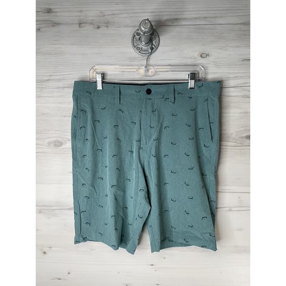 Atlantis WeatherGear Shorts Mens 34 Green Hammerhead Shark Print Stretch Chino - Picture 1 of 11